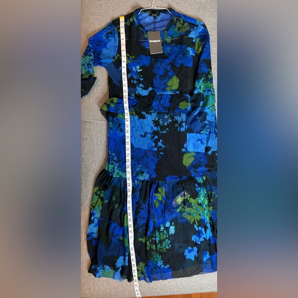 Desigual Floral Mesh Layered Midi Dress Blue Black Size L NWT - Picture 15 of 17
